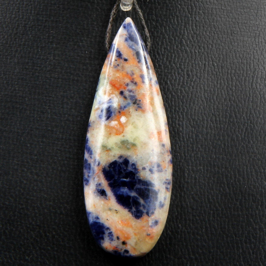 Natural Blue Sodalite Pendant Top Side Drilled Teardrop Bead With Interesting Calcite Matrix