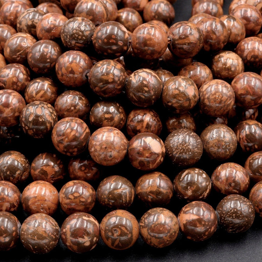 Natural Brown Leaf Jasper 4mm 6mm 8mm 10mm Round Beads Earthy Red Brown Stone 16" Strand