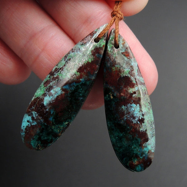 Parrot Wing Chrysocolla Earring Pair Drilled Teardrop Natural Stone Earring Pair E2570