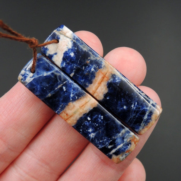 African Orange Sodalite Rectangle Cabochon Cab Pair Drilled Matched Earrings Bead Pair Natural Stone E2592