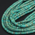 Genuine 100% Natural Turquoise Heishi Beads 7mm Rondelle Genuine Bright Blue Green Turquoise Beads Center Drilled Full 16" Strand