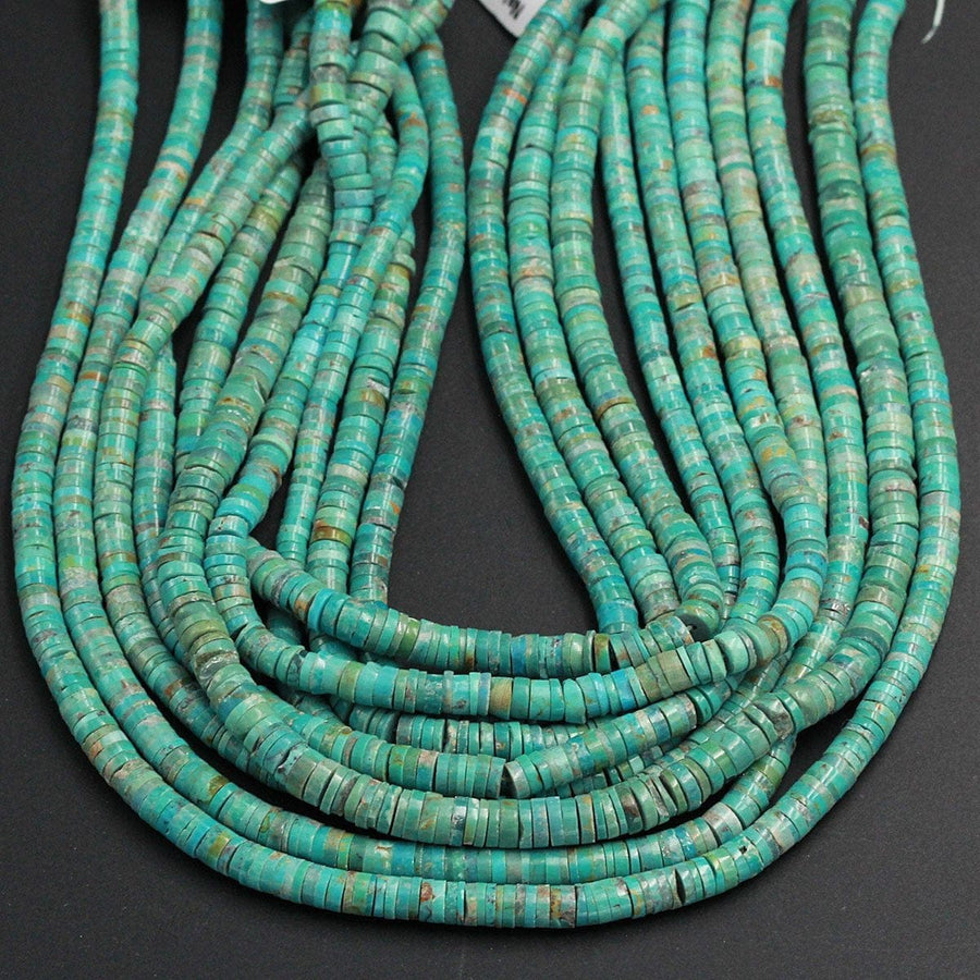 Genuine 100% Natural Turquoise Heishi Beads 7mm Rondelle Genuine Bright Blue Green Turquoise Beads Center Drilled Full 16" Strand