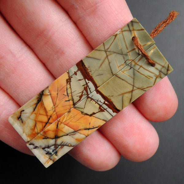 Natural Red Creek Jasper Earring Pair Supple Long Flat Rectangle Cabochon Cab Pair Drilled Matched Earrings Bead Pair E3241