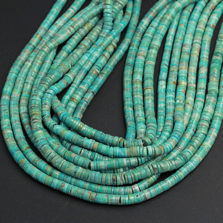 Genuine 100% Natural Turquoise Heishi Beads 7mm Rondelle Genuine Bright Blue Green Turquoise Beads Center Drilled Full 16" Strand