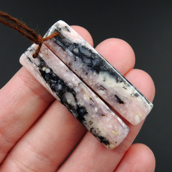 Pink Opal Earring Pair Rectangle Cabochon Cab Pair Drilled Matched Earrings Natural Bead Pair E2564