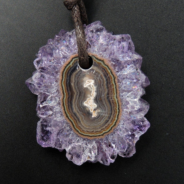 Amethyst Stalactite Flower Pendant Drilled Stalactite Slice Freeform Irregular Natural Stone Pendant P1964