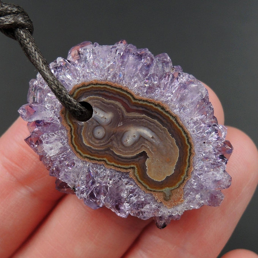 Amethyst Stalactite Flower Pendant Drilled Stalactite Slice Freeform Irregular Natural Stone Pendant P1967