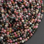 Natural Multicolor Pink Green Blue Tourmaline Round Beads 4mm Colorful Real Genuine Tourmaline Gemstone Beads 16" Strand