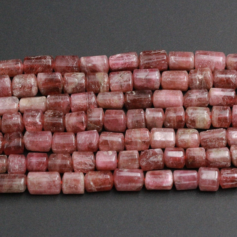 Natural Red Pink Tourmaline Tube Cylinder Beads Rondelle Chunk Raw Real Genuine Natural Reddish Pink Tourmaline Gemstone 16" Strand