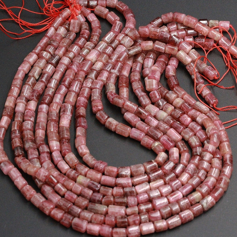 Natural Red Pink Tourmaline Tube Cylinder Beads Rondelle Chunk Raw Real Genuine Natural Reddish Pink Tourmaline Gemstone 16" Strand
