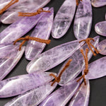 Drilled Natural Amethyst Earring Pair Long Teardrop Cabochon Cab Pair Matched Bead Pair Real Genuine Lilac Purple Gemstone Pair E5011