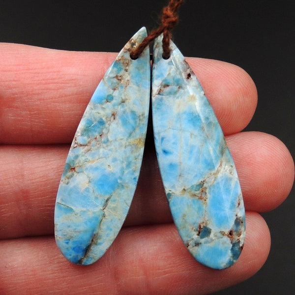 Natural Robin's Egg Turquoise Blue Apatite Earring Pair Teardrop Cabochon Cab Drilled Matched Earrings Bead Pair Teardrop Gemstone E3181