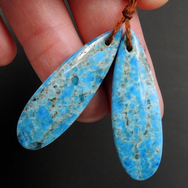 Natural Robin's Egg Turquoise Blue Apatite Earring Pair Teardrop Cabochon Cab Drilled Matched Earrings Bead Pair Teardrop Gemstone E3183