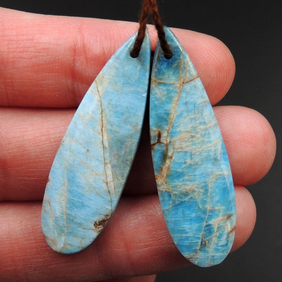 Natural Robin's Egg Turquoise Blue Apatite Earring Pair Teardrop Cabochon Cab Drilled Matched Earrings Bead Pair Teardrop Gemstone E3190