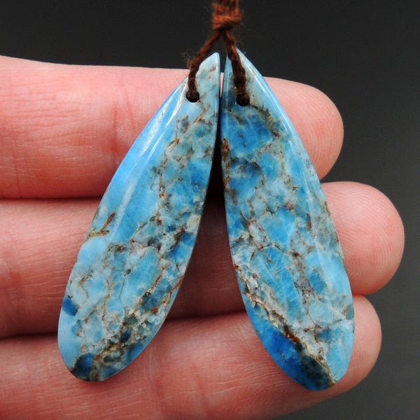 Natural Robin's Egg Turquoise Blue Apatite Earring Pair Teardrop Cabochon Cab Drilled Matched Earrings Bead Pair Teardrop Gemstone E3179