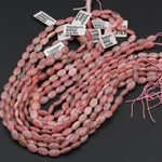 Natural Pink Rhodochrosite Beads Long Oval Nuggets Gemmy Pink Red Gemstone 16" Strand