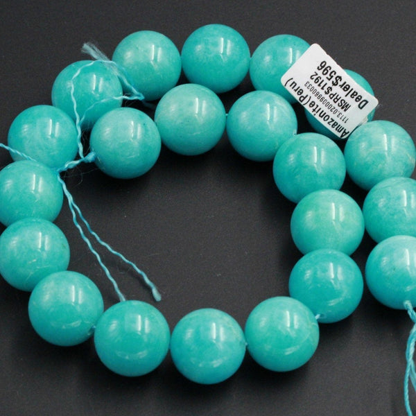 Timeless! Natural Peruvian Amazonite 20mm Round Bead Huge Large Turquoise Like Blue Green Gemstone Superior AAA High Quality 16" Strand