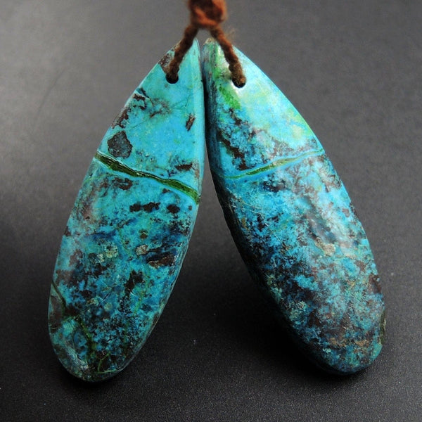Drilled Parrot Wing Chrysocolla Earring Pair Matched Long Teardrop Cabochon Natural Blue Green Chrysocolla Gemstone Stone Bead Pair E3164