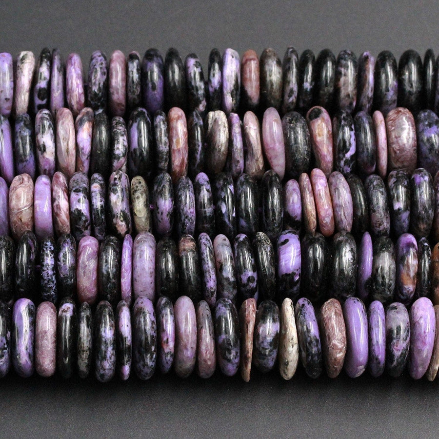 Large Chunky Natural Charorite Rounded Disc Beads Purple Russian Charoite 16mm 18mm FreeForm Center Drilled Button Rondelle beads 16" Strand