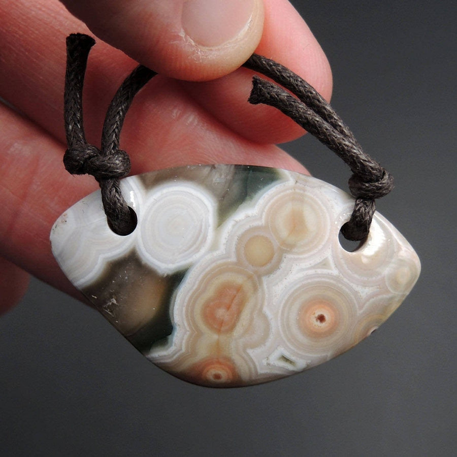 Ocean Jasper Pendant Natural Ocean Jasper Pendant Yellow White Green Drilled Two Hole Pendant P1269