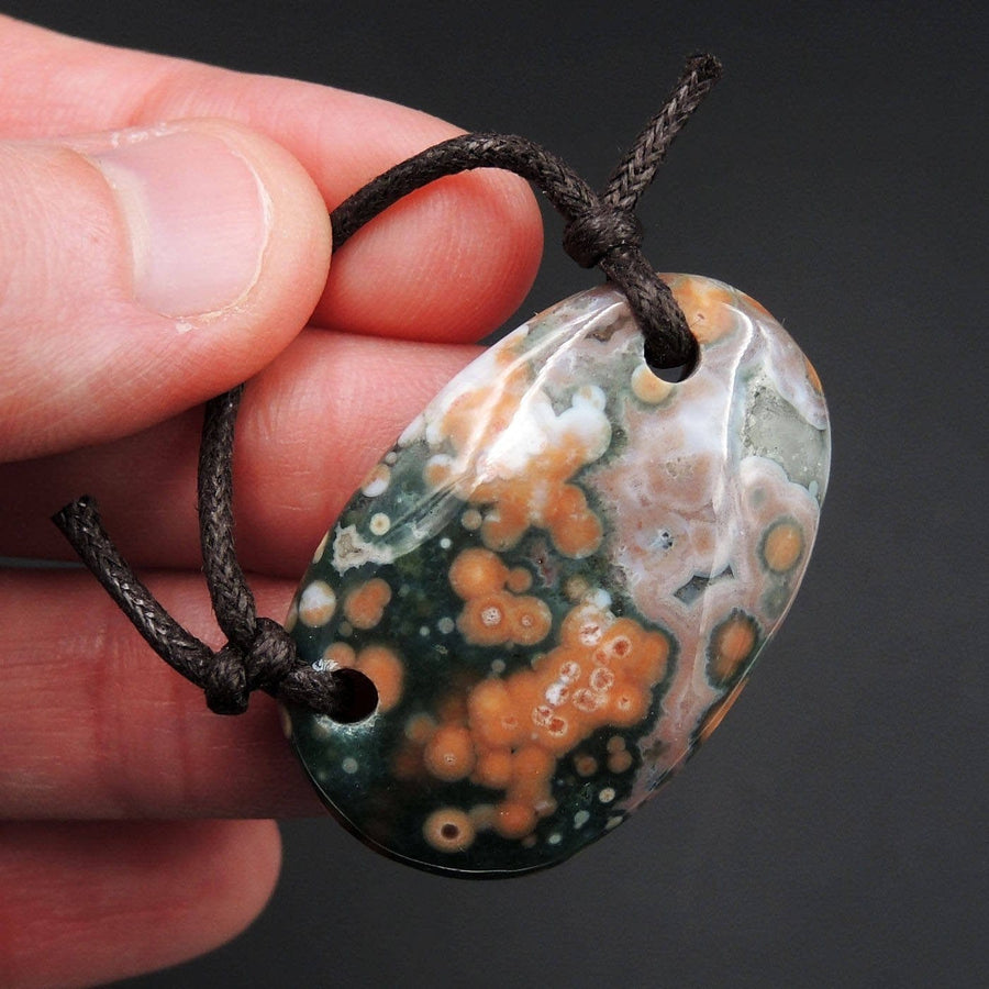 Ocean Jasper Pendant Natural Ocean Jasper Pendant Yellow Pink Orange White Green Drilled Two Hole Pendant P1271