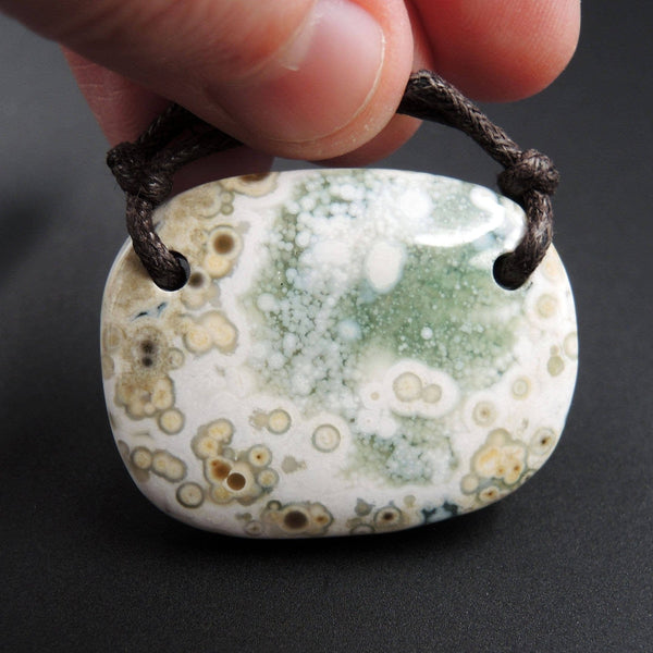 Natural Ocean Jasper Pendant Yellow Green White Drilled Two Hole Pendant P450