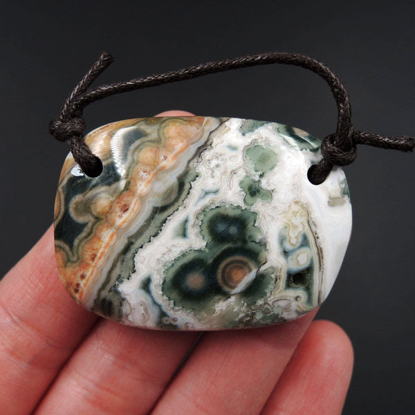 Natural Ocean Jasper Pendant Orange Green Yellow White Drilled Two Hole Pendant P1261