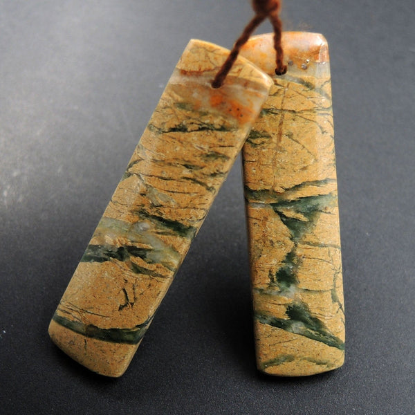 Drilled Natural Green Canyon Jasper Earring Pair Rectangle Cabochon Cab Pair Drilled Matched Earrings Bead Pair E3150