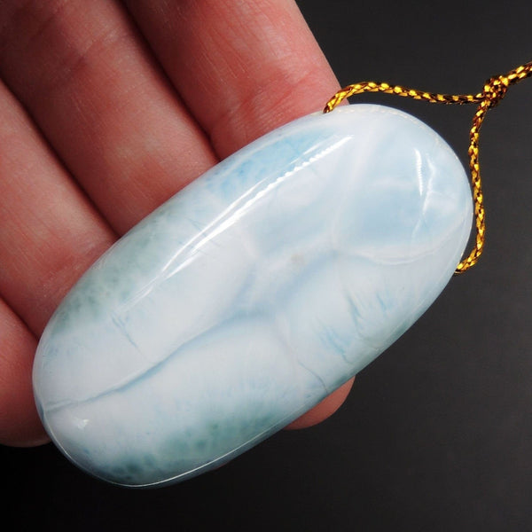 Natural AAA+ Quality Blue Larimar Pendant Stone Side Drilled Oval Pendant Hand Cut Large Focal Bead Stone P1955