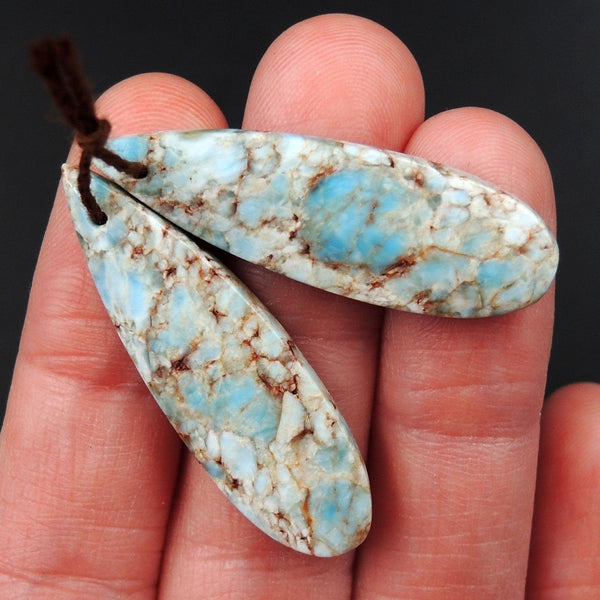 Natural Robin's Egg Turquoise Blue Apatite Earring Pair Teardrop Cabochon Cab Drilled Matched Earrings Bead Pair Teardrop Gemstone E3135