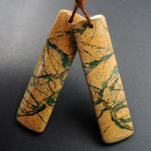 Drilled Natural Green Canyon Jasper Earring Pair Rectangle Cabochon Cab Pair Drilled Matched Earrings Bead Pair E3149