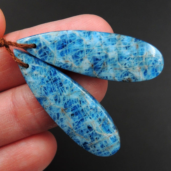 Natural Robin's Egg Turquoise Blue Apatite Earring Pair Teardrop Cabochon Cab Drilled Matched Earrings Bead Pair Teardrop Gemstone E3130