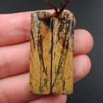 Drilled Natural Green Canyon Jasper Earring Pair Rectangle Cabochon Cab Pair Drilled Matched Earrings Bead Pair E3142