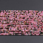 Gorgeous Micro Faceted Tiny Natural Multicolor Tourmaline 2mm 3mm Faceted Round Beads Real Genuine Pink Green Tourmaline 16" Strand