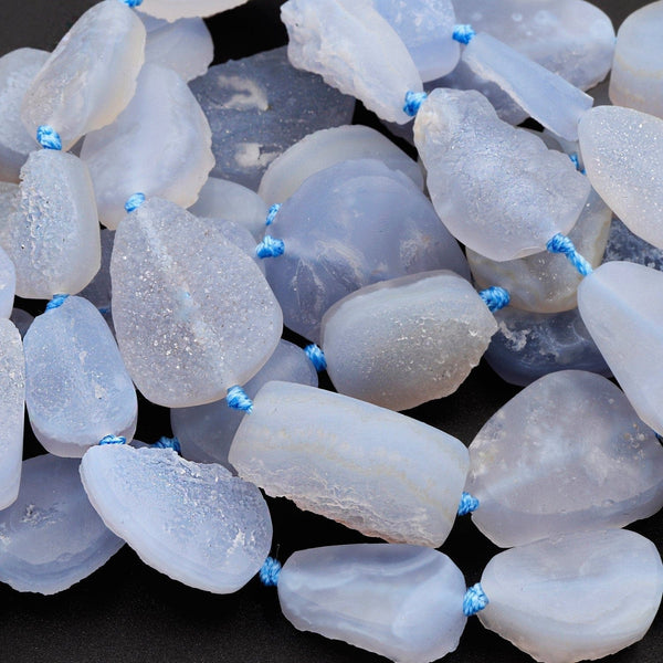 Rare Natural Blue Chalcedony Druzy Drusy Beads Hand Cut Oval Teardrop Vertically Drilled Sparkling Crystal Beads 16" Full Strand