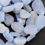 Rare Natural Blue Chalcedony Druzy Drusy Beads Hand Cut Oval Teardrop Vertically Drilled Sparkling Crystal Beads 16" Full Strand