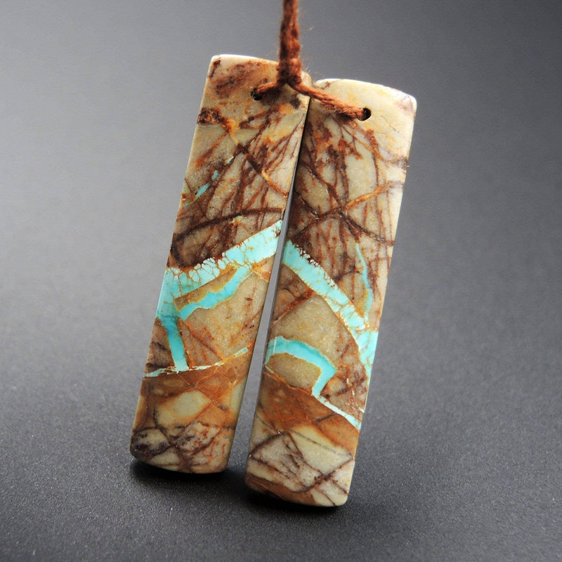 Natural Turquoise From Royston Nevada Cabochon Cab Pair Drilled Matched Earrings Bead Pair E1499