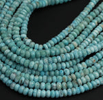 Natural Blue Larimar 7mm x 4mm Smooth Rondell Beads Real Genuine Larimar Gemstone Full 16" Strand