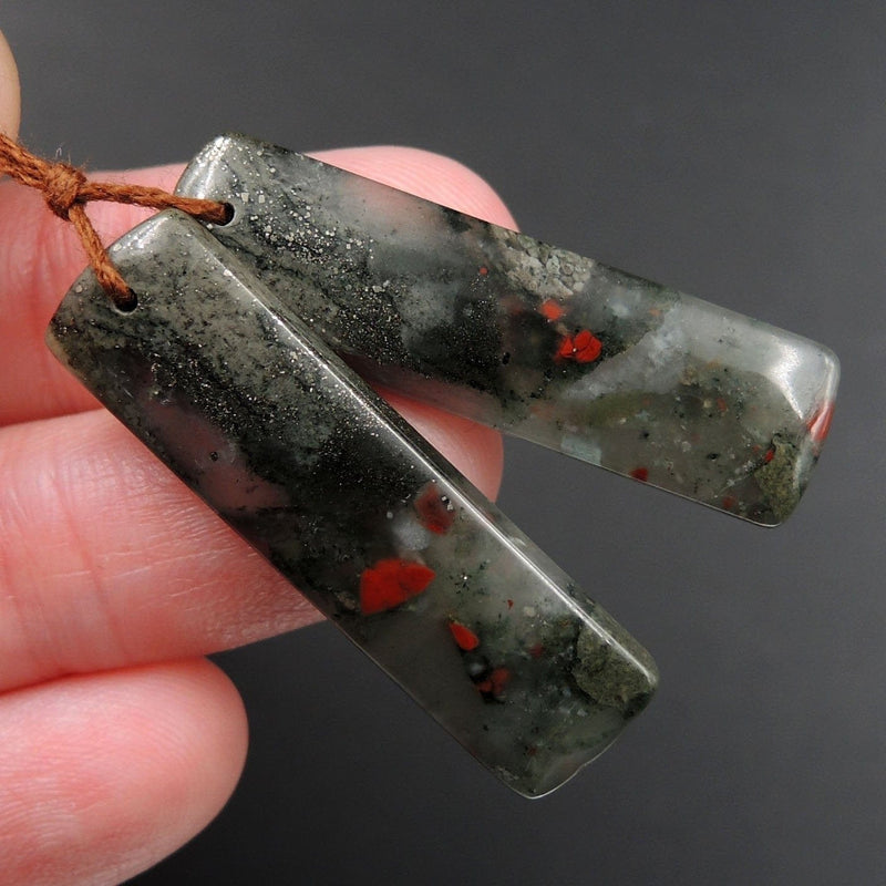 Drilled Earring Pair Stone Natural African Bloodstone Pyrite Matched Cabochon Pair Cab Pair Symmetrical Rectangle Shaped Earring Beads E3094