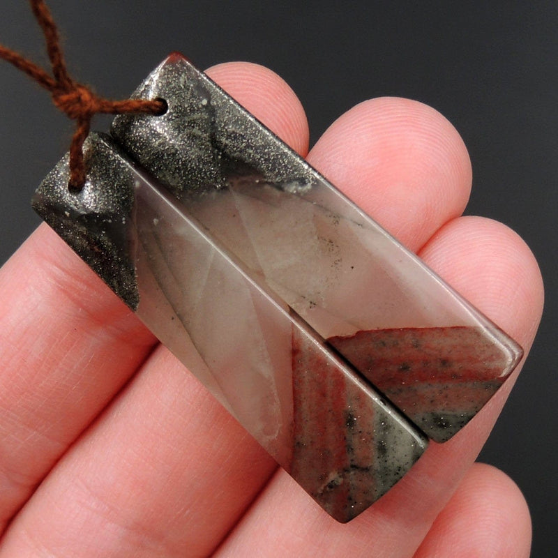 Drilled Earring Pair Stone Natural African Bloodstone Pyrite Matched Cabochon Pair Cab Pair Symmetrical Rectangle Shaped Earring Beads E3086