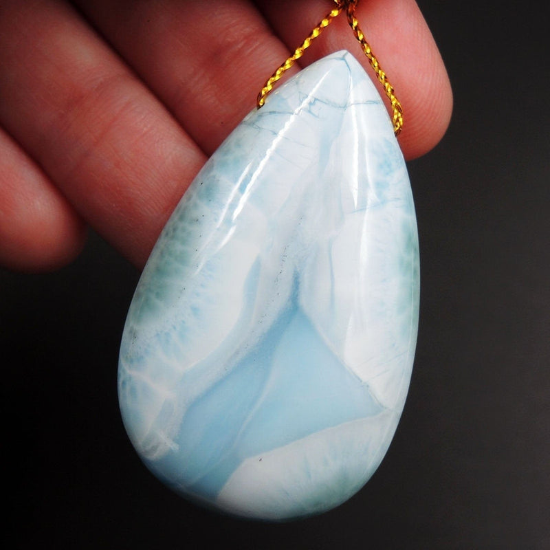 Large Natural AAA+ Quality Blue Larimar Pendant Stone Side Drilled Teardrop Pendant Hand Cut Large Focal Bead Stone P1944