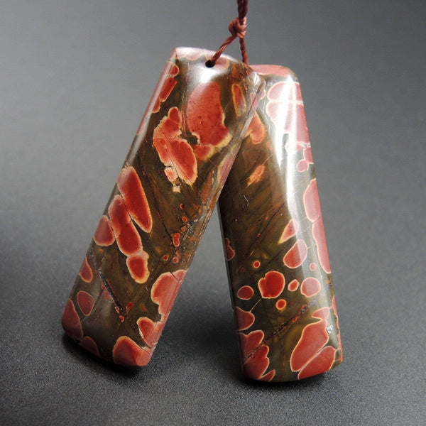 Natural Red Creek Jasper Earring Pair Rectangle Cabochon Cab Pair Drilled Matched Earrings Bead Pair E1477