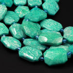 Natural Chunky Faceted Russian Amazonite Slab Cushion Rectangle Rectangular Nugget Slice Pendant Focal Beads 16" Strand