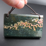 Huge Natural Ocean Jasper Pendant Green Pink Yellow Orbs Drilled Faceted Rectangle Pendant Two Hole Pendant P413