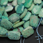 Large Faceted Natural Chrysocolla Rectangle Beads Octagon Slab Nugget From Arizona Copper Mine Vibrant Blue Green 16" Strand
