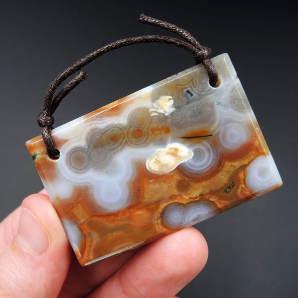 Natural Ocean Jasper Pendant Peach White Orbs Drilled Faceted Rectangle Pendant 2 Hole Pendant P397
