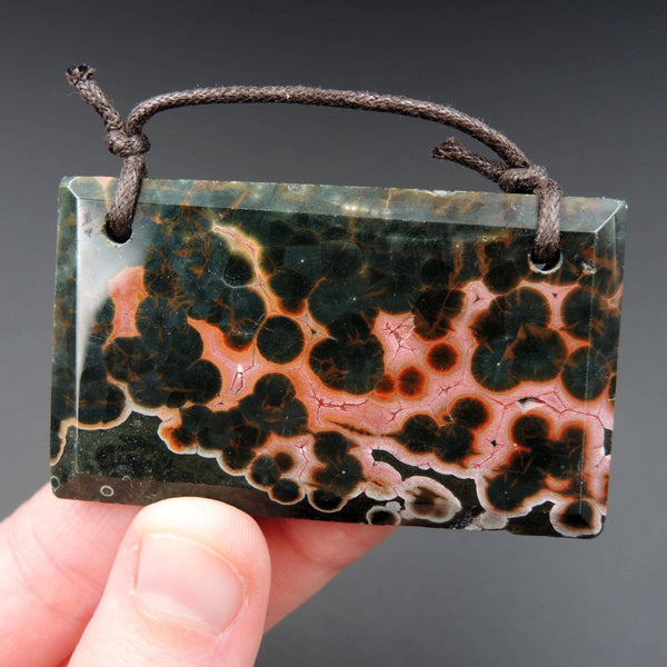 Natural Ocean Jasper Pendant Pink Green White Orbs Drilled Faceted Rectangle Pendant 2 Hole Pendant P400