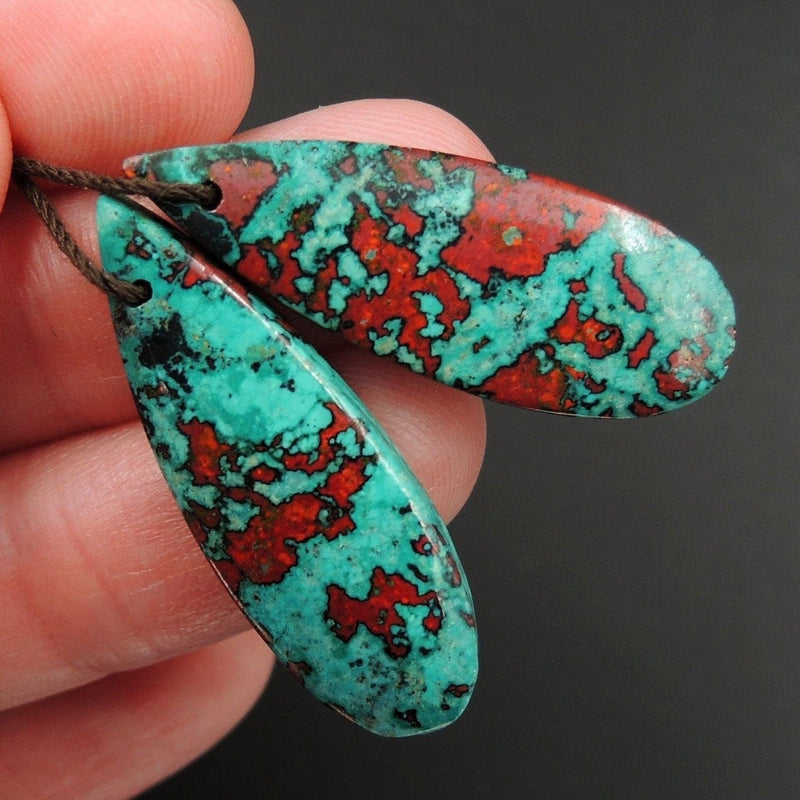 Sonora Sunrise Cuprite Teardrop Cabochon Cab Pair Drilled Gemstone Pair Matched Earrings Bead Pair Natural Stone E2979