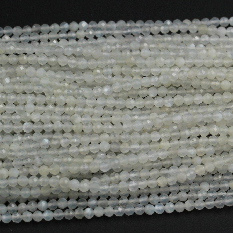 Natural Creamy White Moonstone 3mm Faceted Round Beads Micro Faceted Laser Cut Diamond Cut Gemstone White Stone Spacer Beads 16" Strand