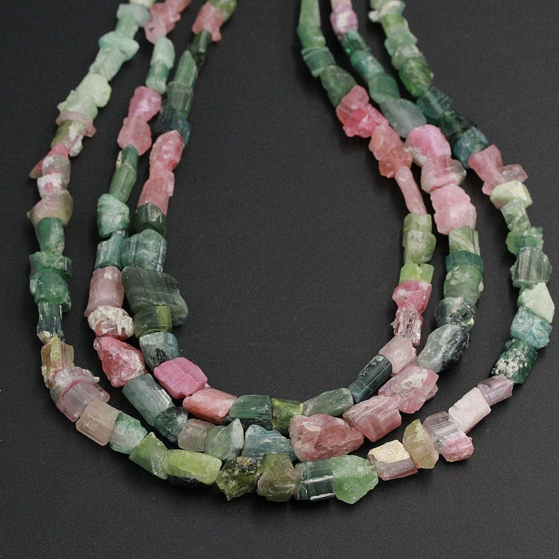 Raw Rough Natural Pink Green Tourmaline Beads Watermelon Large Multicolor Tourmaline Gemstone Freeform Irregular Nugget Chip 16" Strand